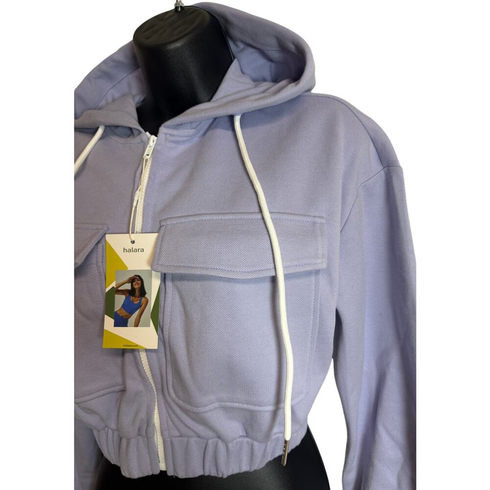 Halara Women Crop Hoodie Jacket Size XS Extra Small Purple Long Sleeve NWT New - Picture 4 of 10